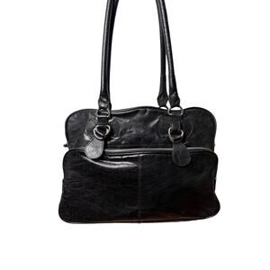 Vintage Latico Black Distressed Leather Laptop Bag Y2K Office Mob Wife Luxury